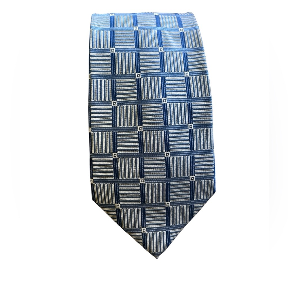 Borrelli Hand-Stitched Blue‎ Grid Stripe Tie